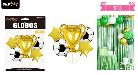 Set de globos de látex 5pcs fútbol y trofeo