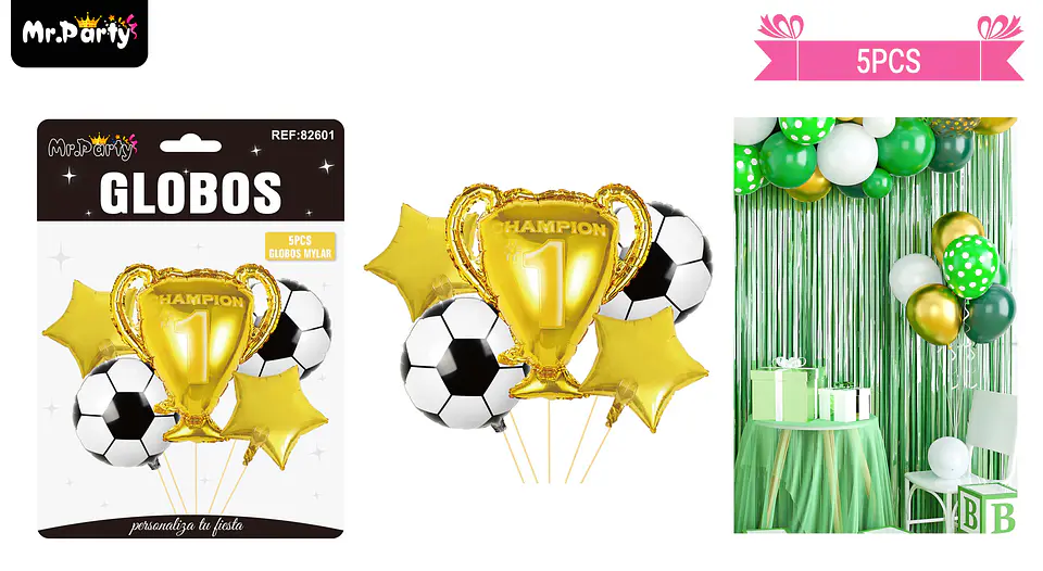 Set de globos de látex 5pcs fútbol y trofeo 1