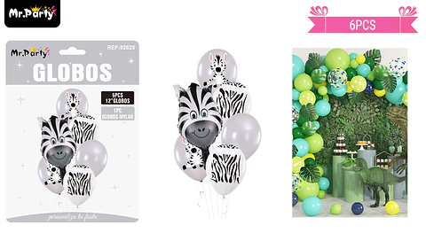 Set de globos de látex 6pcs cebra
