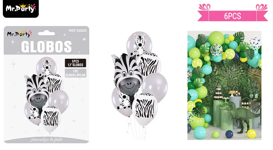 Set de globos de látex 6pcs cebra 1
