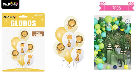 Set de globos de látex 7pcs jirafa y tigre