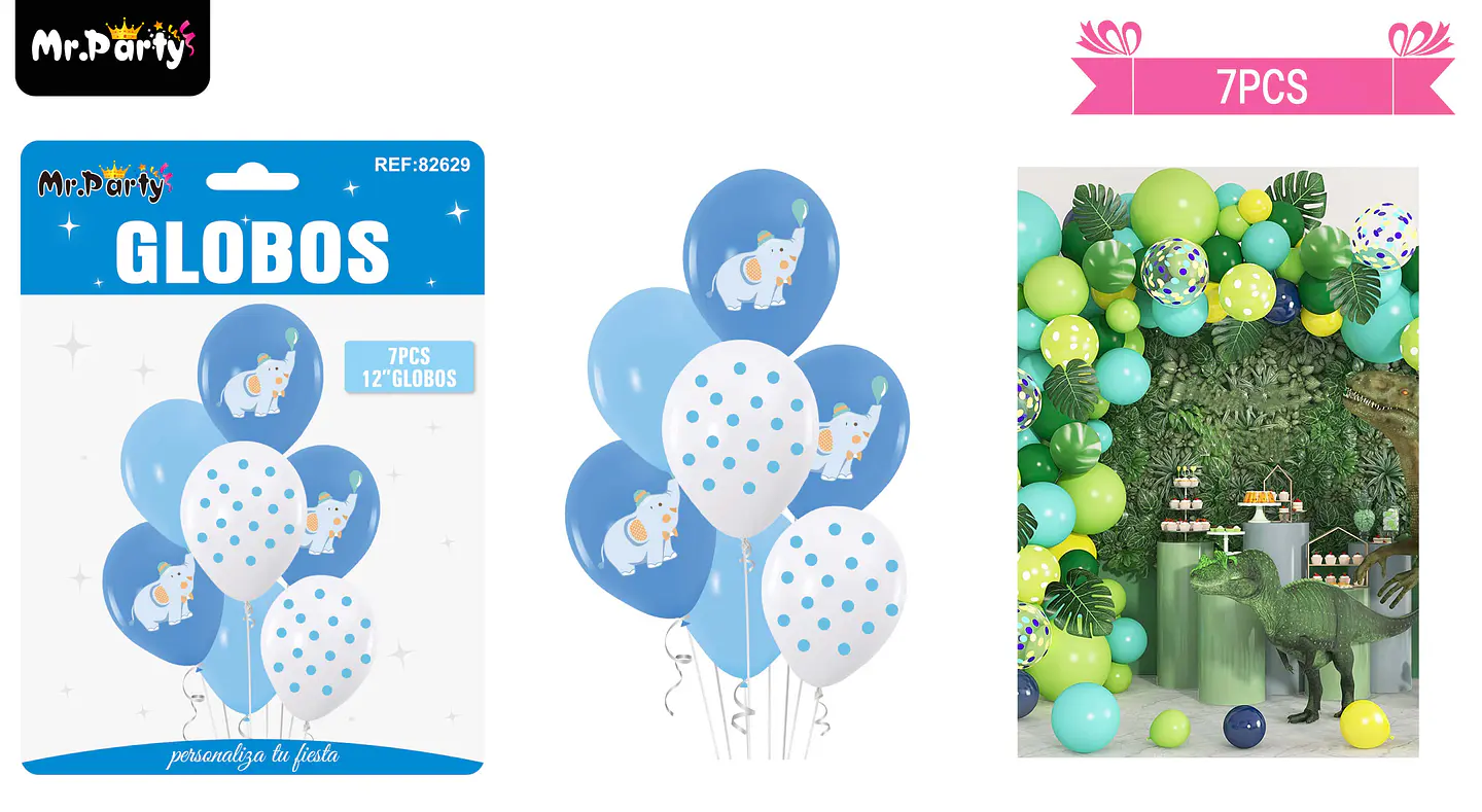 Set de globos de látex 7pcs elefante azul 1