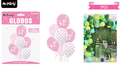 Set de globos de látex 7pcs elefante rosado