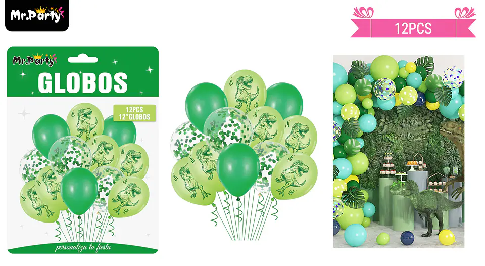 Set de globos de látex 12pcs dinosaurio 1