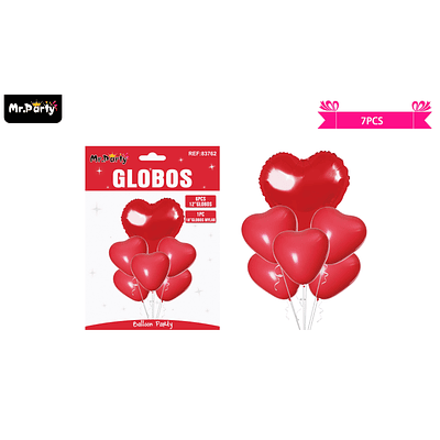 Set de globos de látex 7pcs corazón rojo