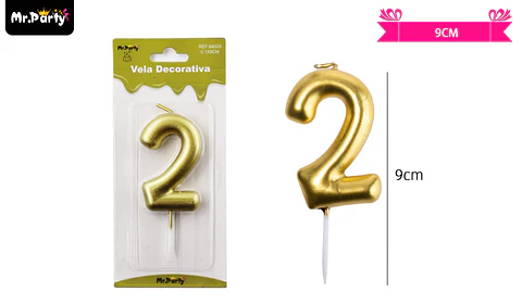 Vela de número 2 dorado 3.8*6CM