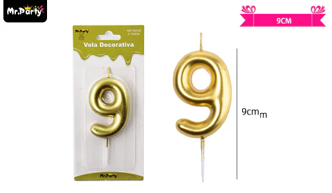 Vela de número 9 dorado 3.8*6CM