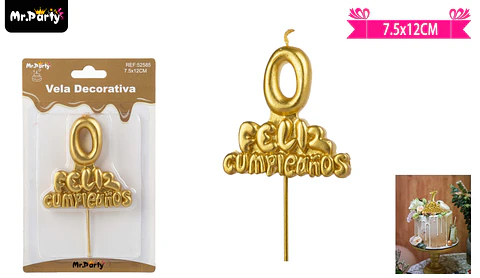 Vela de feliz cumpleaños y número 0 dorado