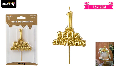 Vela de feliz cumpleaños y número 1 dorado