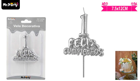 Vela de feliz cumpleaños y número 1 plateado