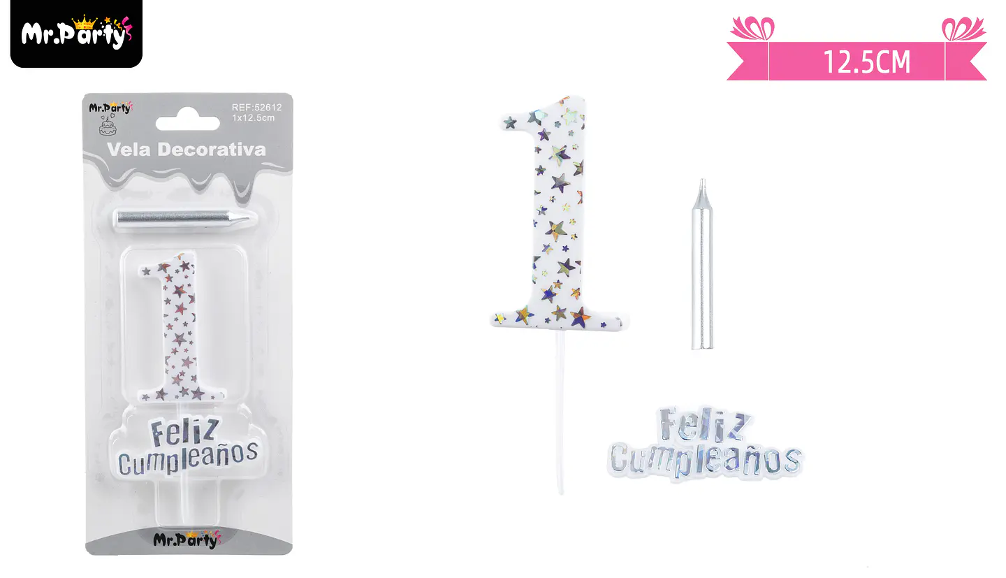 Vela de cumpleaños número 1 estrella plateado 1