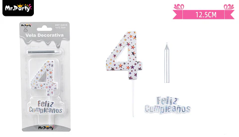 Vela de cumpleaños número 4 estrella plateado