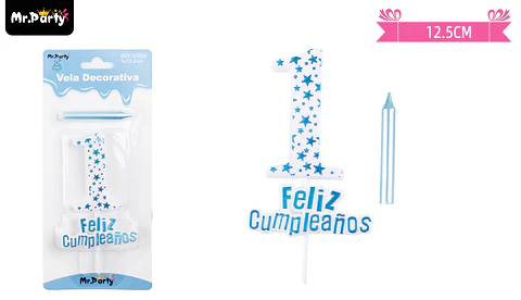 Vela de cumpleaños número 1 estrella celeste