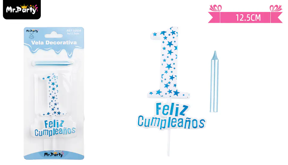 Vela de cumpleaños número 1 estrella celeste 1
