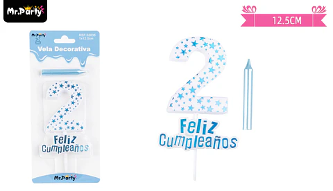 Vela de cumpleaños número 2 estrella celeste