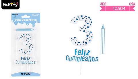 Vela de cumpleaños número 3 estrella celeste