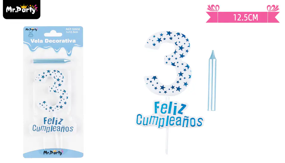 Vela de cumpleaños número 3 estrella celeste 1