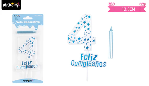 Vela de cumpleaños número 4 estrella celeste