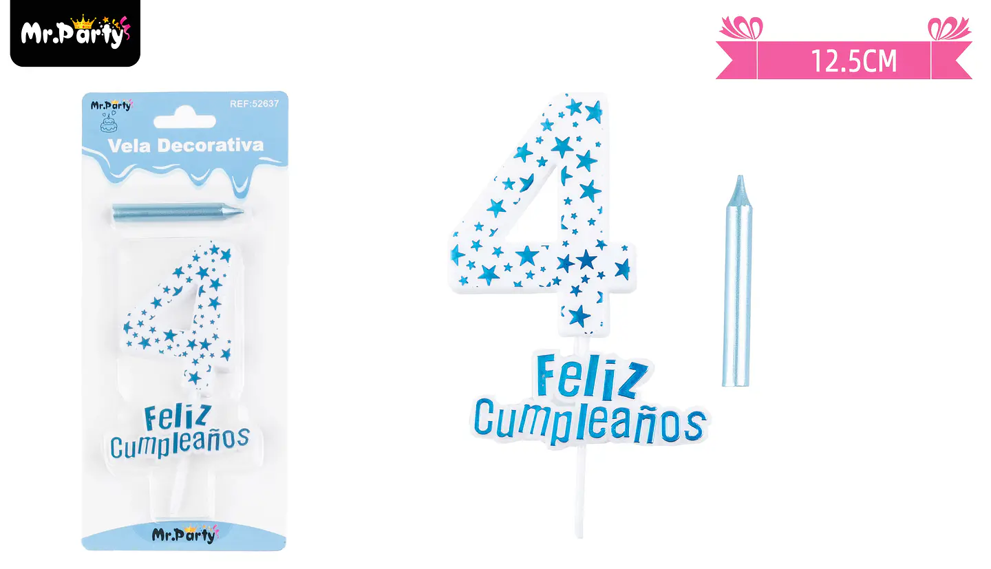 Vela de cumpleaños número 4 estrella celeste 1