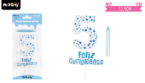 Vela de cumpleaños número 5 estrella celeste