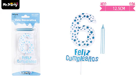 Vela de cumpleaños número 6 estrella celeste