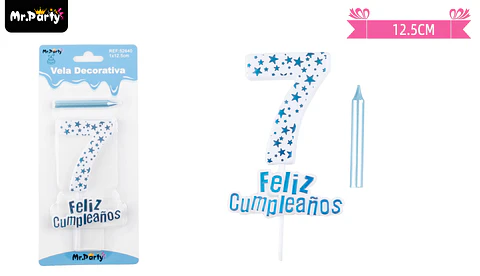 Vela de cumpleaños número 7 estrella celeste