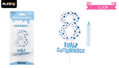 Vela de cumpleaños número 8 estrella celeste