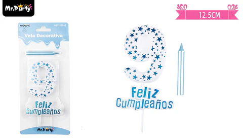 Vela de cumpleaños número 9 estrella celeste