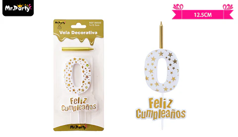 Vela de cumpleaños número 0 estrella dorado