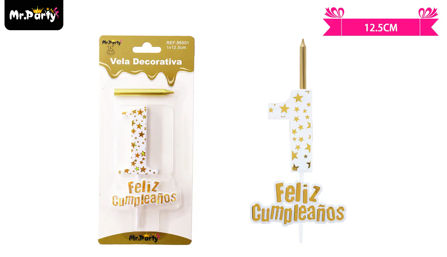 Vela de cumpleaños número 1 estrella dorado 2
