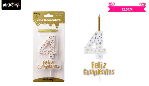 Vela de cumpleaños número 4 estrella dorado