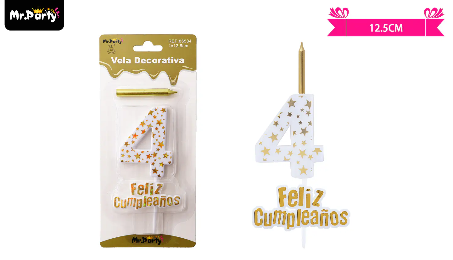 Vela de cumpleaños número 4 estrella dorado 2