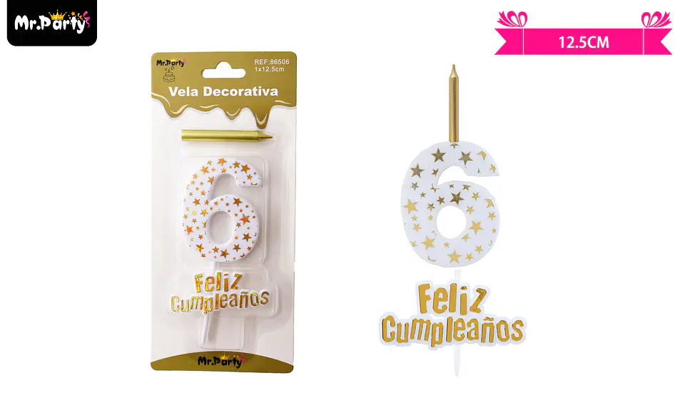 Vela de cumpleaños número 6 estrella dorado 2