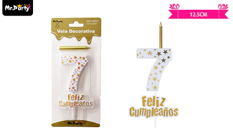 Vela de cumpleaños número 7 estrella dorado