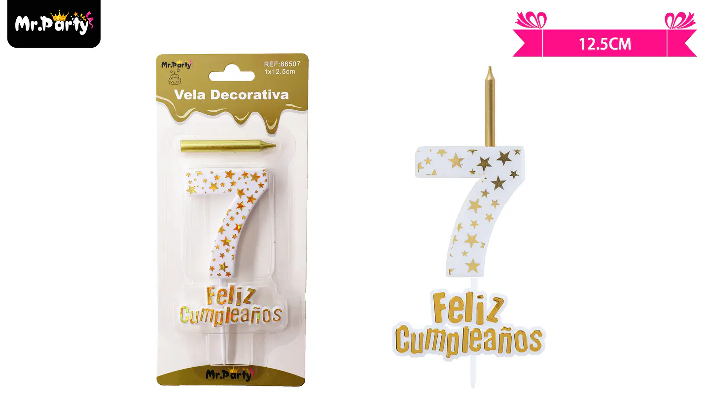 Vela de cumpleaños número 7 estrella dorado 2