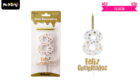 Vela de cumpleaños número 8 estrella dorado