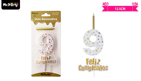 Vela de cumpleaños número 9 estrella dorado