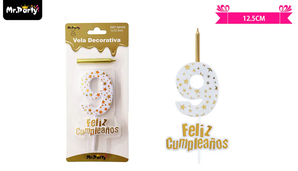 Vela de cumpleaños número 9 estrella dorado 2