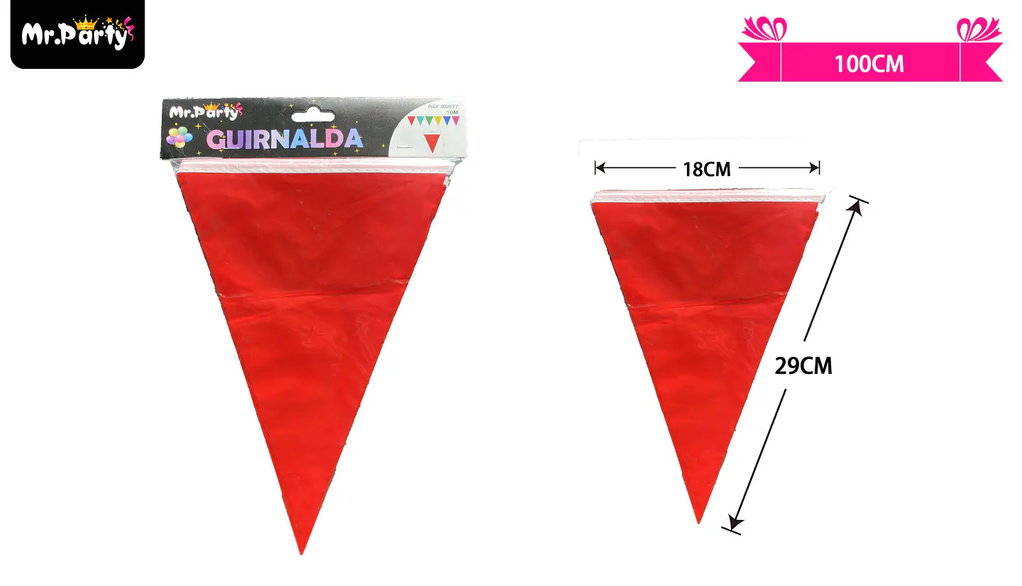 Guirnaldas banderín triángulo 10m rojo 1