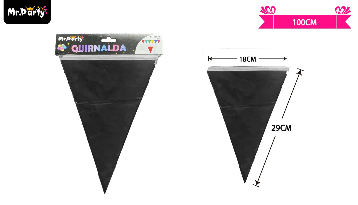 Guirnaldas banderín triángulo 10m negro 1