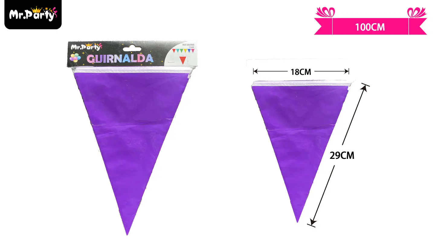 Guirnaldas banderín triángulo 10m morado 1