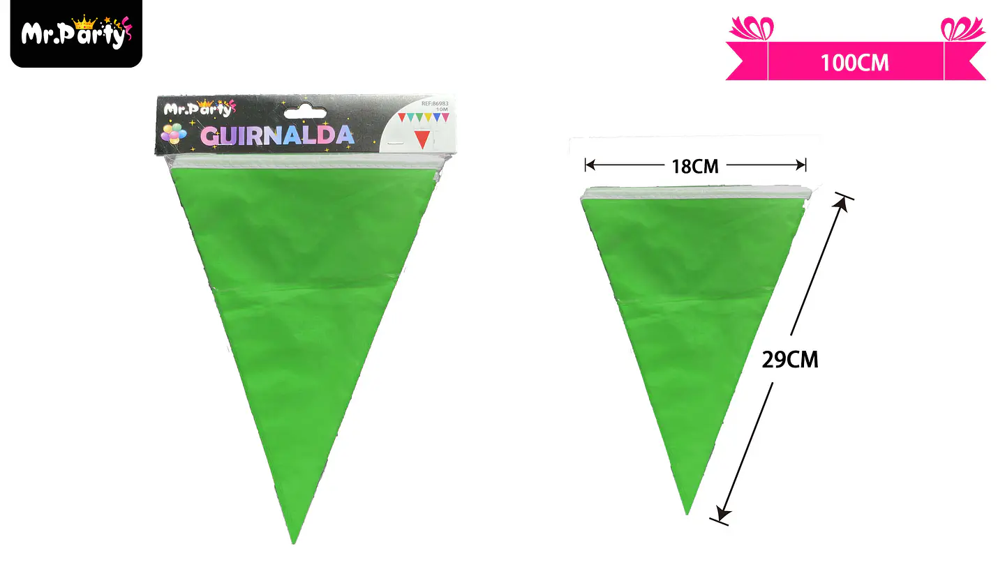 Guirnaldas banderín triángulo 10m verde 1
