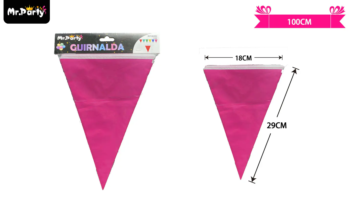 Guirnaldas banderín triángulo 10m rosado 1