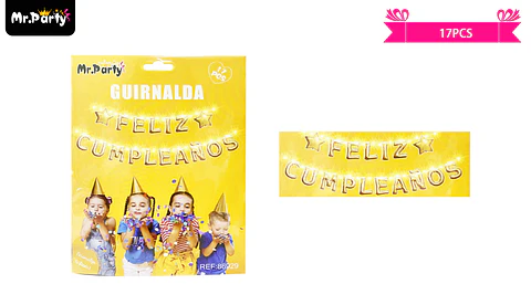 Guirnaldas con luz feliz cumpleaños dorado
