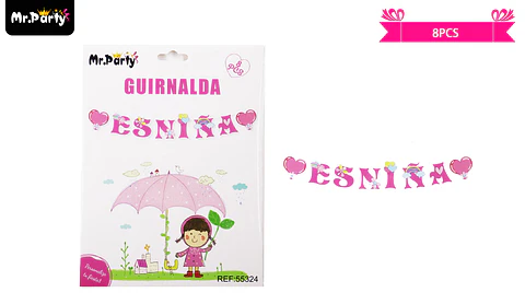 Guirnaldas 5m 8pcs baby shower rosado es niña 