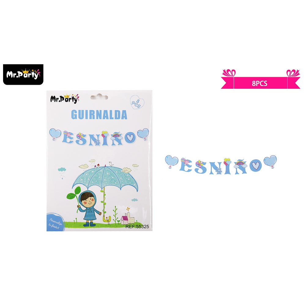 Guirnaldas 5m 8pcs baby shower celeste es niño