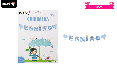 Guirnaldas 5m 8pcs baby shower celeste es niño