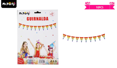Guirnaldas banderín triángulo 3m bienvenido