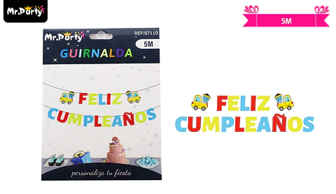 Guirnaldas feliz cumpleaños multicolor 5m coches cars