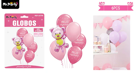 Set de globos de látex 6pcs oso rosado